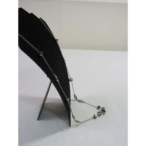 Gray Hematite Glass Crystal Silver Tone Necklace 32" Cottagecore Y2K Long Chain - Picture 6 of 8